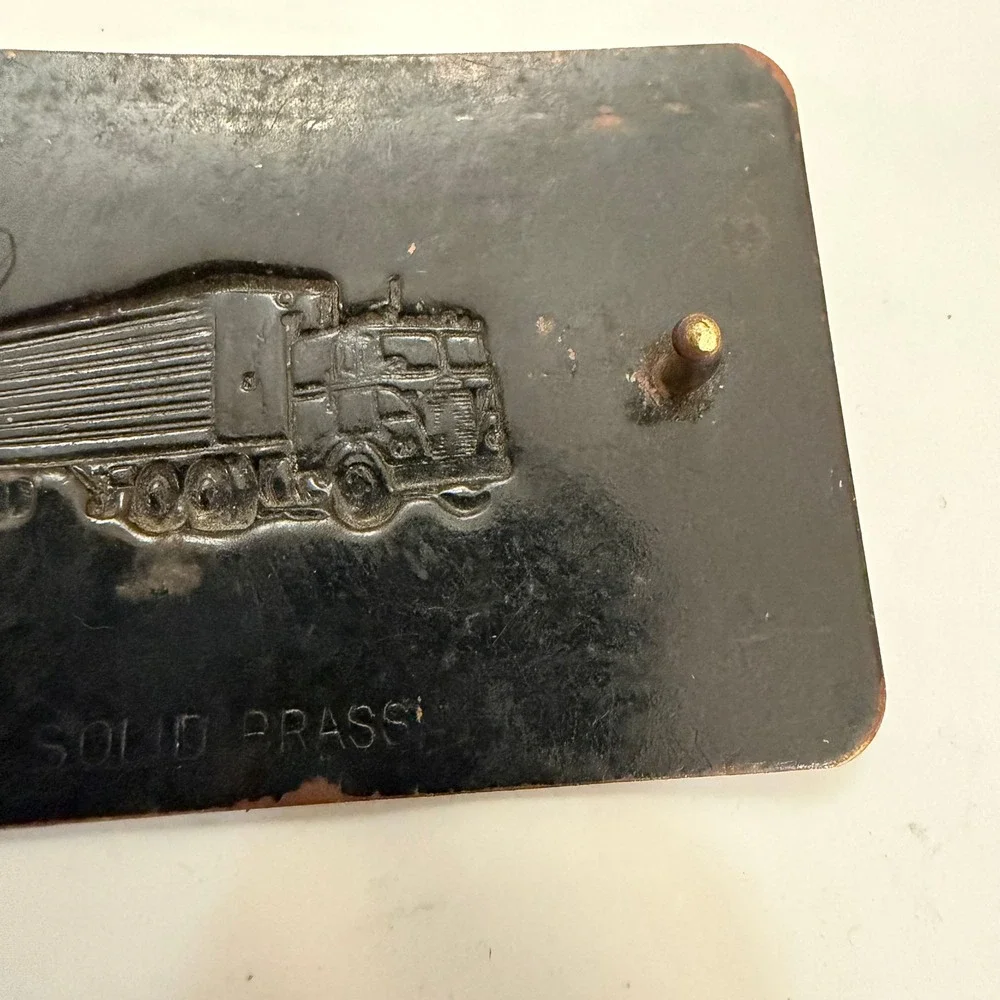 Vintage Solid Brass Semi Truck Belt Buckle Retro Big Rig Trucker Western Copper
